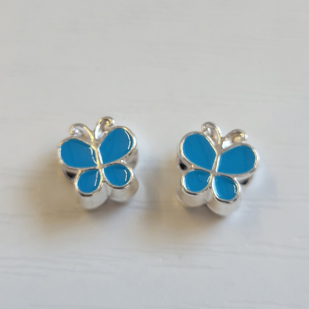 New! For Pandora Troll Charm Bracelet TWO Blue And Silver Color Butterfly Charms